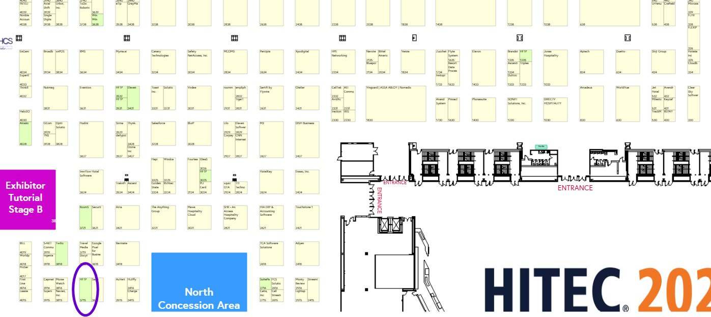 HITEC 2026 floor plan, Booth #3715 circled
